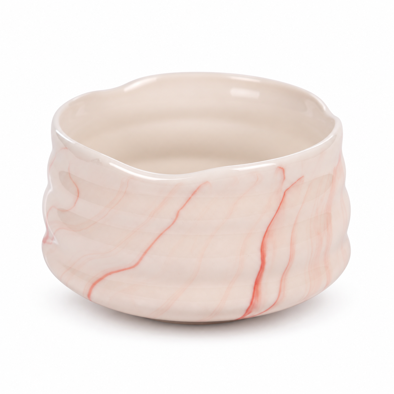 Chawan Nao — biała ceramiczna czarka do matchy z karminowym wzorem